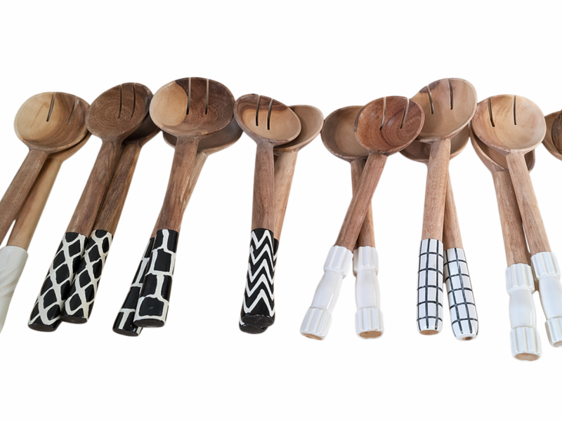 Long Wood and bone serving spoons